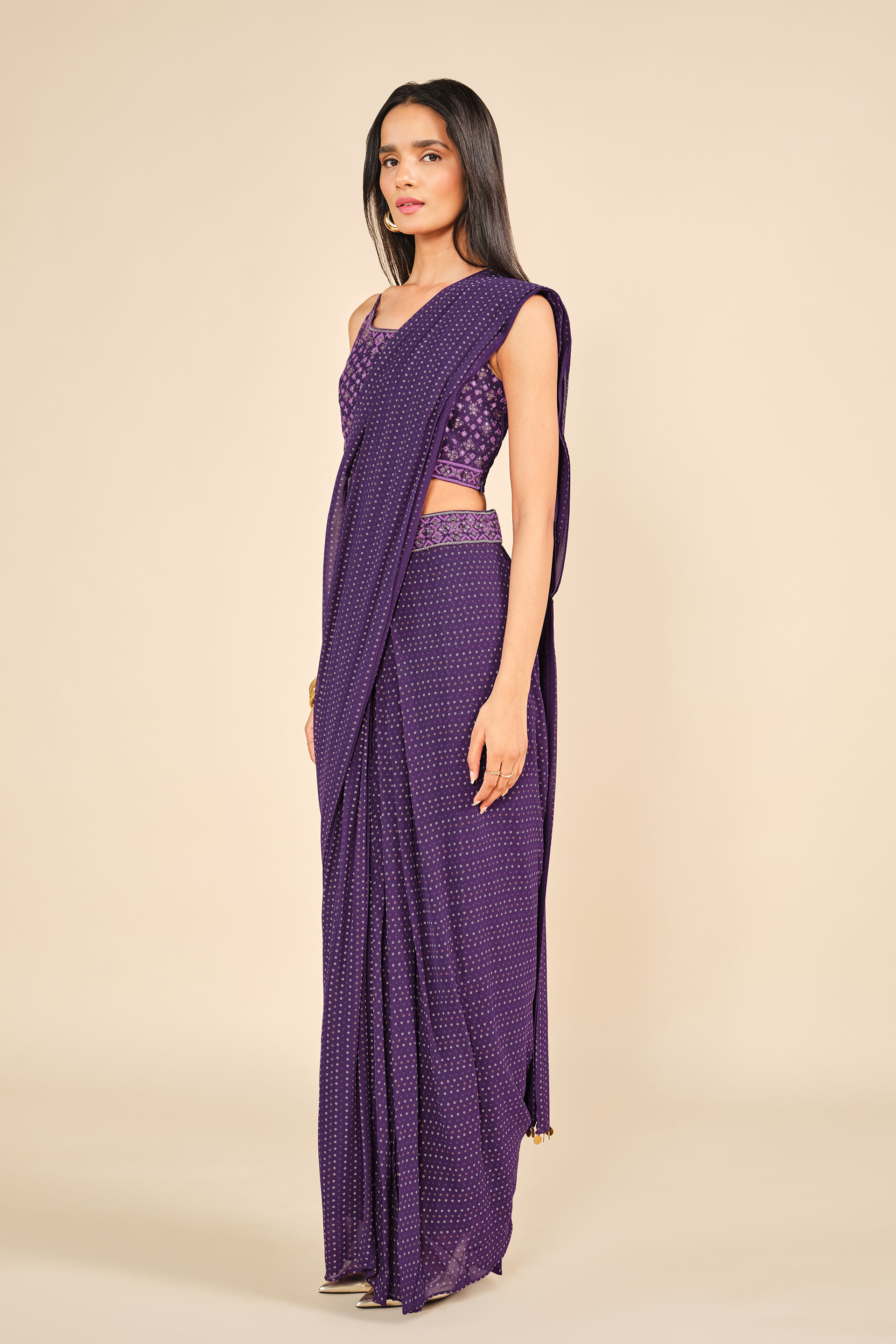 Sitaare Saare Pre-Draped Purple Saree, Purple, image 2
